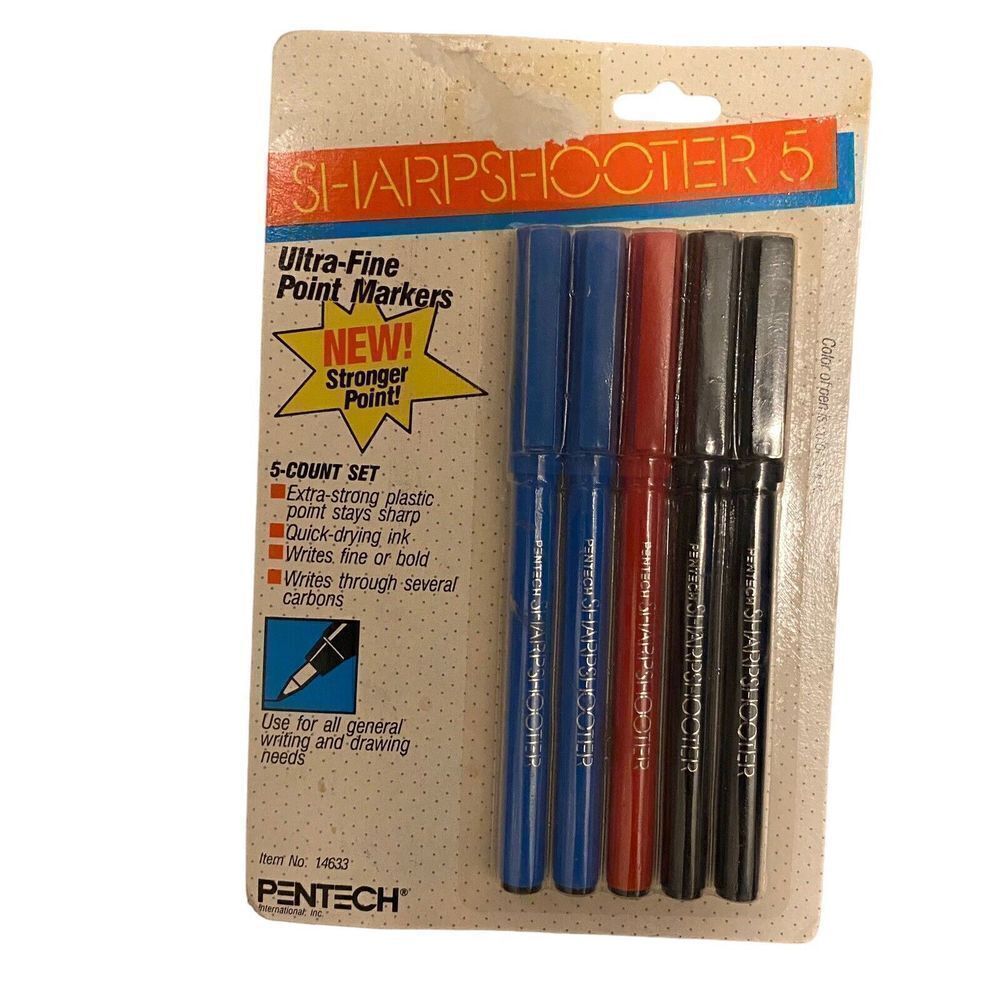 Vintage Pentech Sharpshooter 5 Ultra Fine‎ Point Markers Red Black Blue